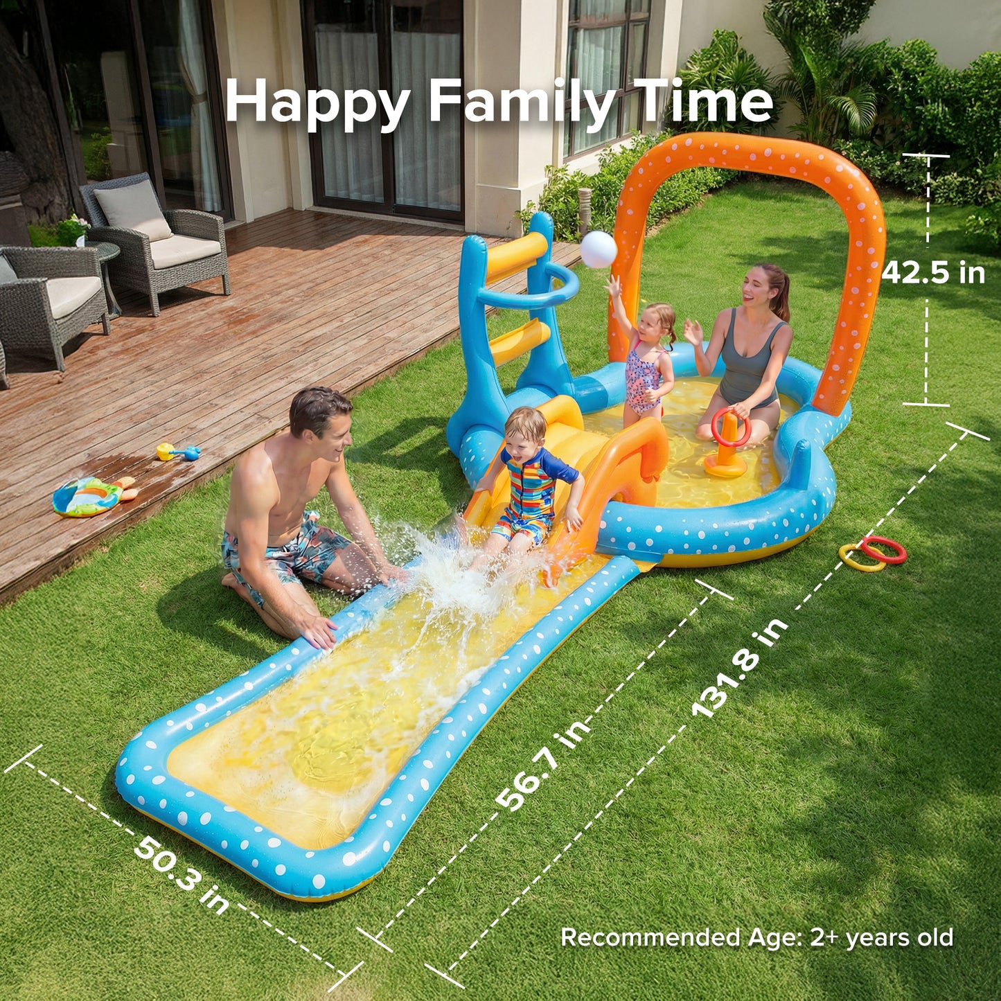AD-HF002 Kiddle Pool, Multifunctional Inflatable Pool for Kids – BPA-Free, Includes Slide, Water Slide, Basketball Hoop, Bowling Game, and More – Perfect for Backyard, Beach, and Outdoor Play for Ages 2+