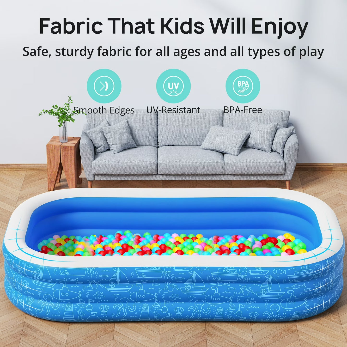 TaoTronics Inflatable Swimming Pools, 120'' x 72'' x 20'' Blow up Swimming Pools, Kiddie Pool Large Size Thickened Blow up Swimming Pools Play Center for Kids Children Family Outdoor Garden Backyard