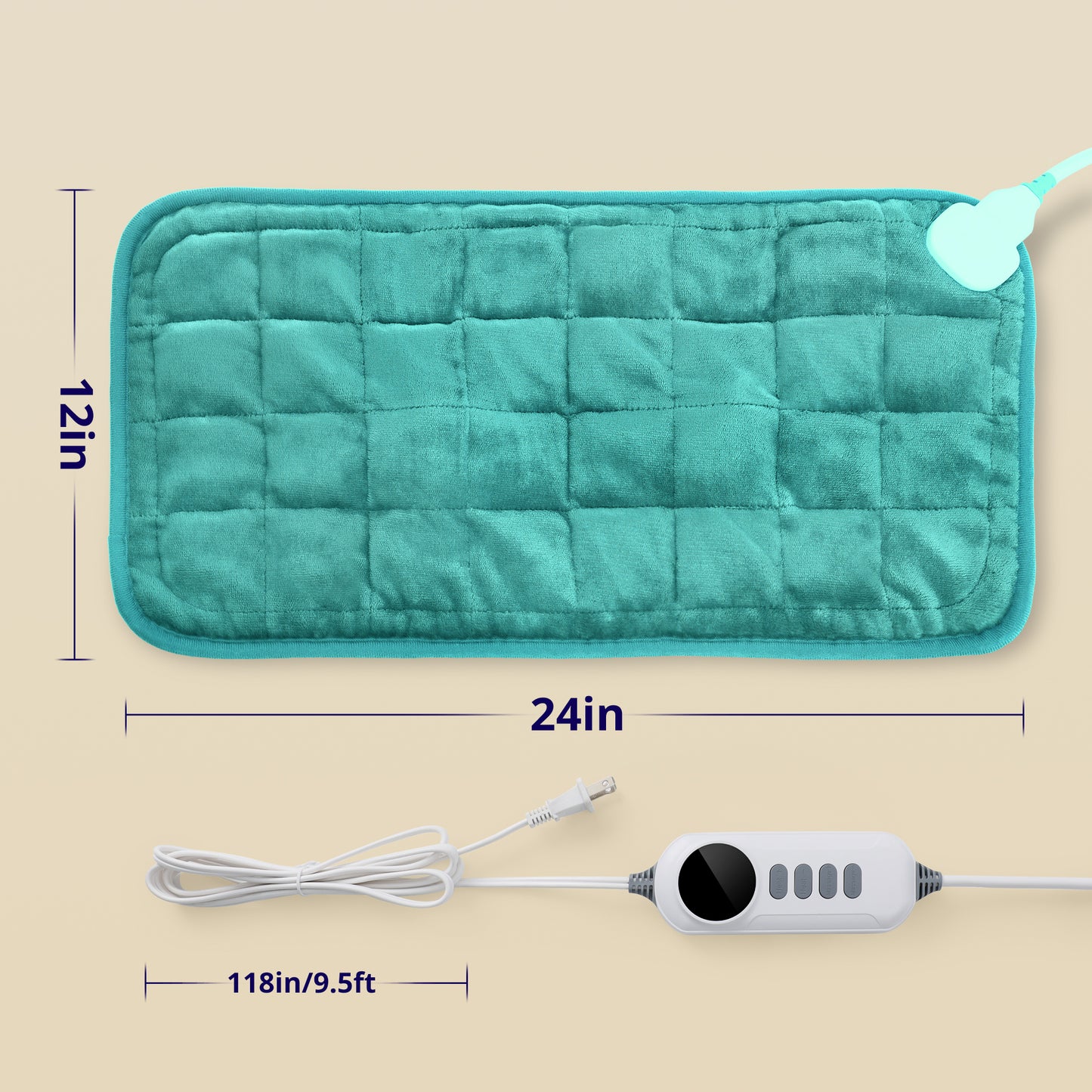 EJ-BD032 Heating Pad, Weighted Heating Pad with Massaging Vibrations, 6 Heat Settings & 4 Massage Modes,Soothing Warmth for Back & Shoulders, 12" x 24",Light Blue