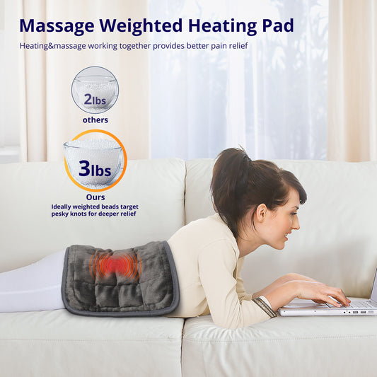 EJ-BD032 Heating Pad, Weighted Heating Pad with Massaging Vibrations, 6 Heat Settings & 4 Massage Modes,Soothing Warmth for Back & Shoulders, 12" x 24"