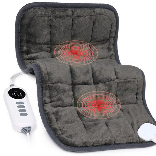 Weighted Heating Pad with Massager, Vibrating Heating Pad for Back 12" x 24", Soft Electric Heating Pad for Shoulders, 6 Heat Levels & 4 Massage Modes, Auto Shut-Off, Black