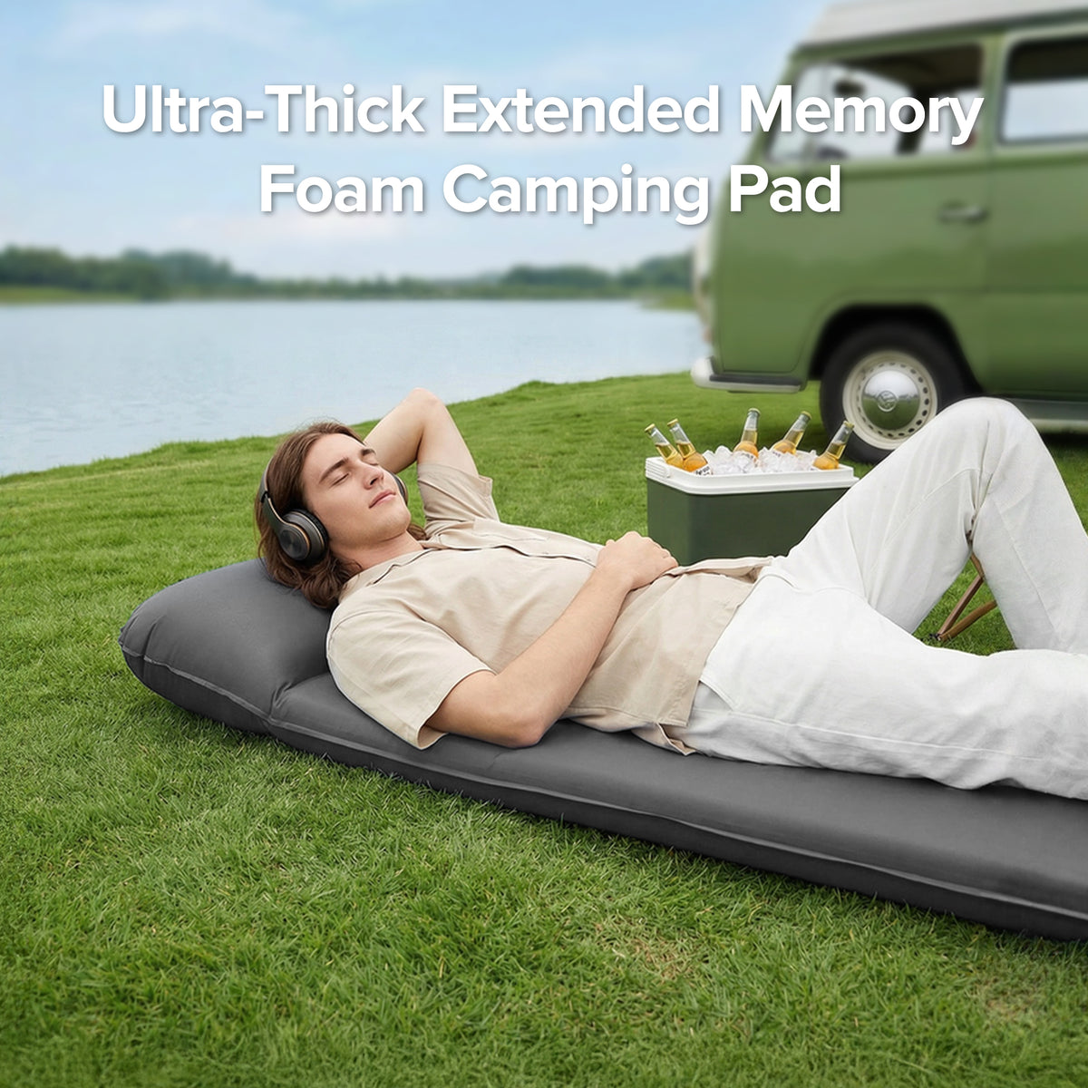 Air Foam Sleeping Pad for Camping, 3" Self Inflating Insulated Camping Mat, Camping Sleeping Pad with Built-In Foot Pump & Pillow, Soft Stretch-Knit Surface for Indoor, Outdoor Use & Travel, Gray