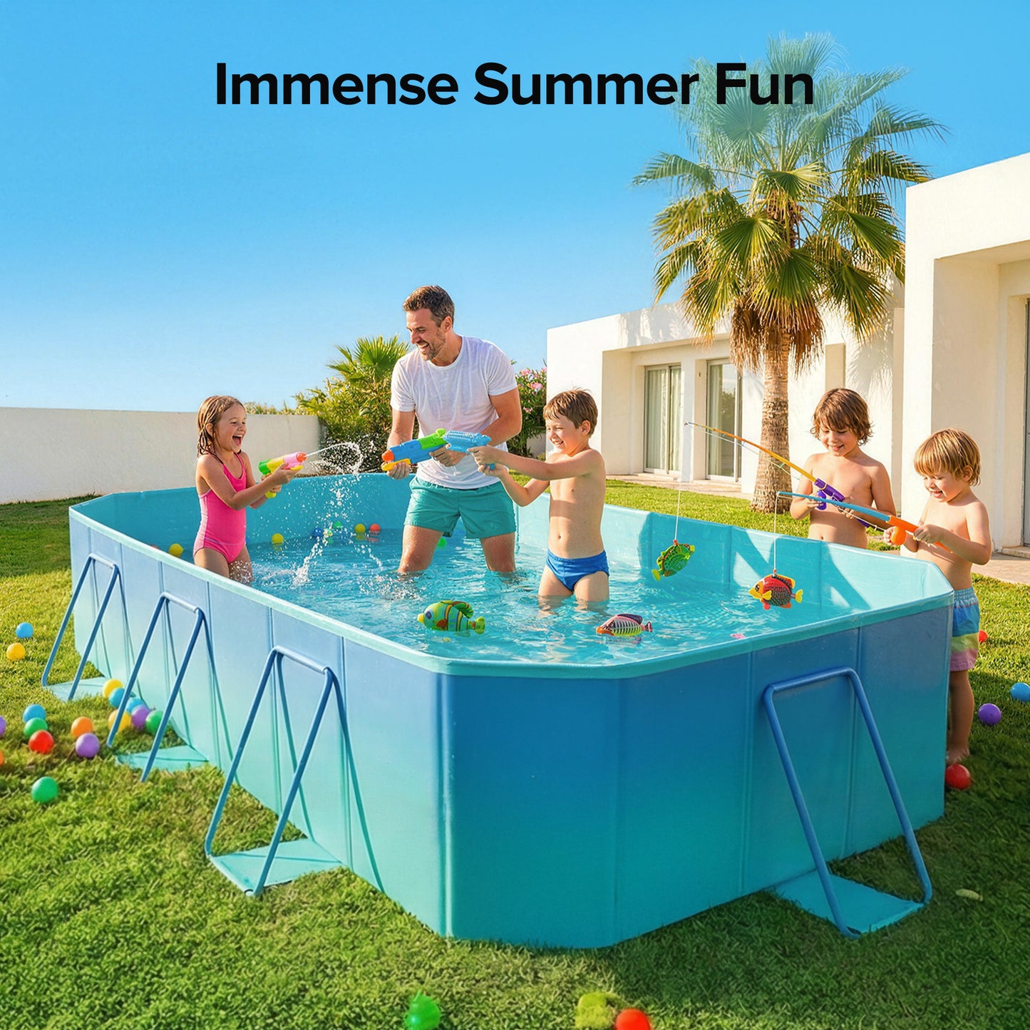 AD-HF003 Foldable Pool, Non-Inflatable Large Swimming Pool for the Whole Family, Portable Above Ground Pool for Adults & Kids, Kiddie Pool for Backyard Garden Camping,113"×70"×19"