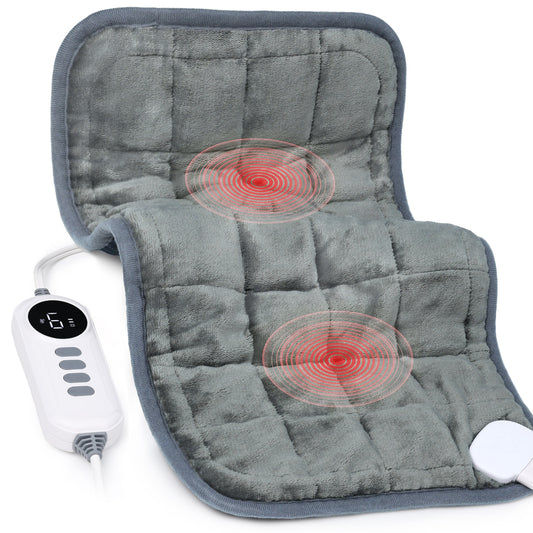 EJ-BD032 Heating Pad, Weighted Heating Pad with Massaging Vibrations, 6 Heat Settings & 4 Massage Modes,Soothing Warmth for Back & Shoulders, 12" x 24",Light Blue