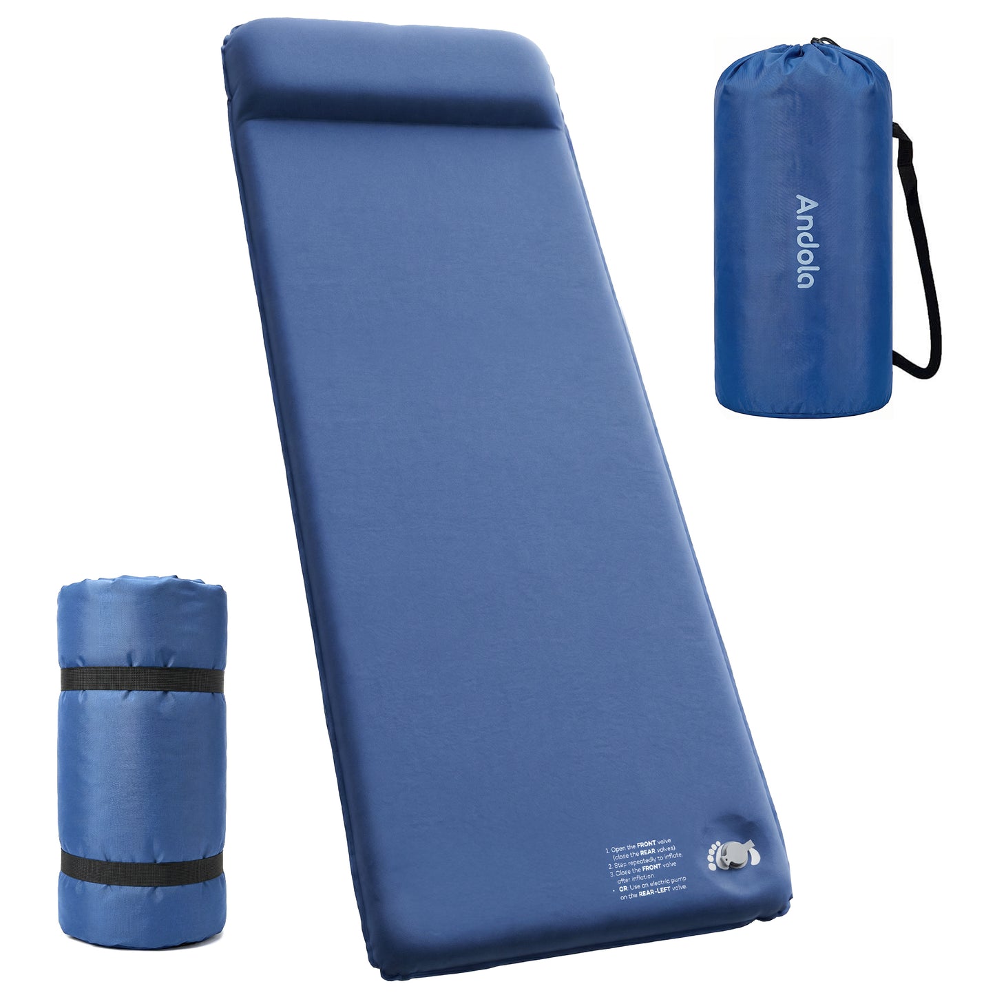 AD-HF004 Memory Sleeping Pad, 3.1" Ultra-Thick Outdoor Foam Camping Sleeping Mat with Pillow, Easy Inflate & Deflate, 9.5 R-Value, Waterproof 4-Season Camping Pad for Backpacking Hiking Tent Car