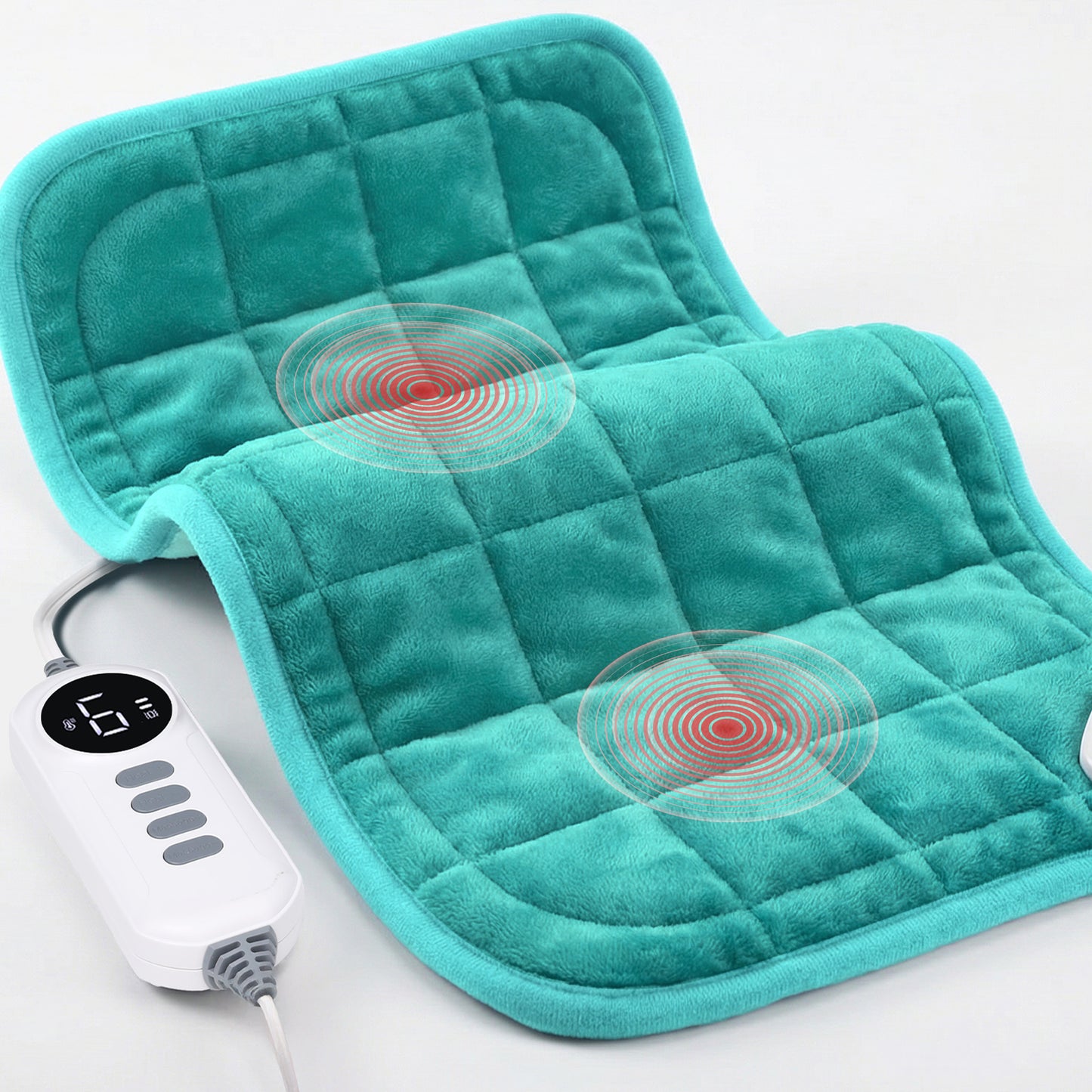 EJ-BD032 Heating Pad, Weighted Heating Pad with Massaging Vibrations, 6 Heat Settings & 4 Massage Modes,Soothing Warmth for Back & Shoulders, 12" x 24",Light Blue