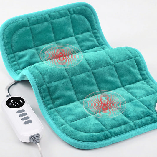 EJ-BD032 Heating Pad, Weighted Heating Pad with Massaging Vibrations, 6 Heat Settings & 4 Massage Modes,Soothing Warmth for Back & Shoulders, 12" x 24",Light Blue