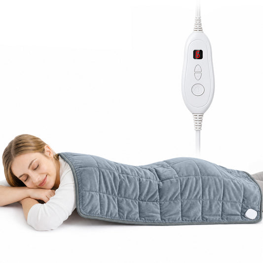 Electric Heating Pad Large, 5Lbs Weighted Heating Pad for Back & Period, Heat Pad with 2-Hour Auto Shut Off, 6 Heat Settings, Washable, Light Gray