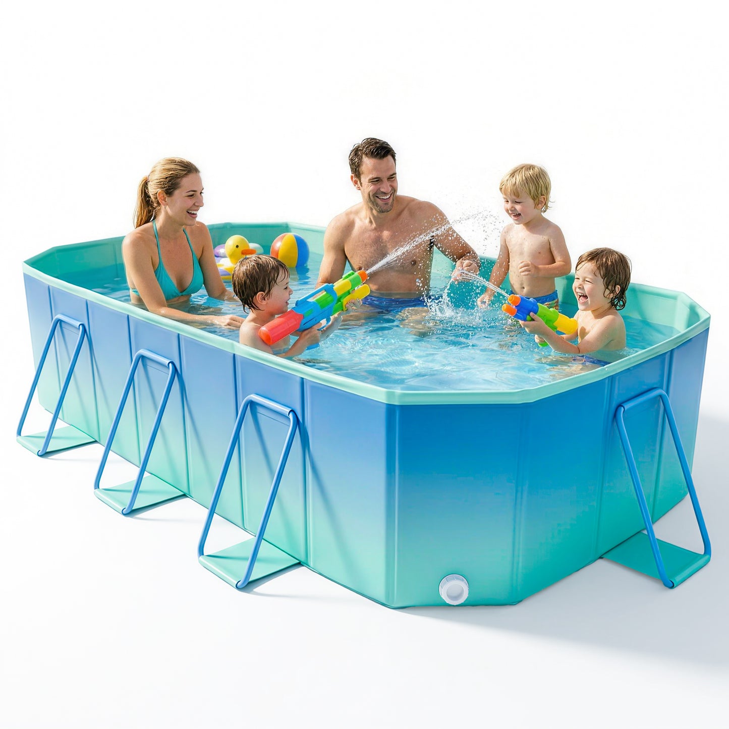 AD-HF003 Foldable Pool, Non-Inflatable Large Swimming Pool for the Whole Family, Portable Above Ground Pool for Adults & Kids, Kiddie Pool for Backyard Garden Camping,113"×70"×19"