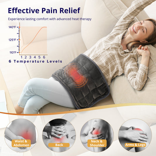 EJ-BD032 Heating Pad, Weighted Heating Pad with Massaging Vibrations, 6 Heat Settings & 4 Massage Modes,Soothing Warmth for Back & Shoulders, 12" x 24"