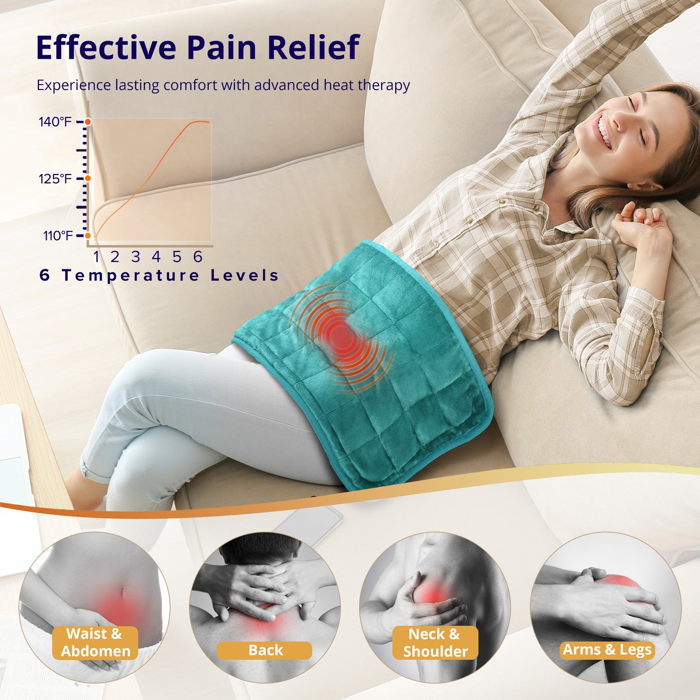 EJ-BD032 Heating Pad, Weighted Heating Pad with Massaging Vibrations, 6 Heat Settings & 4 Massage Modes,Soothing Warmth for Back & Shoulders, 12" x 24",Light Blue