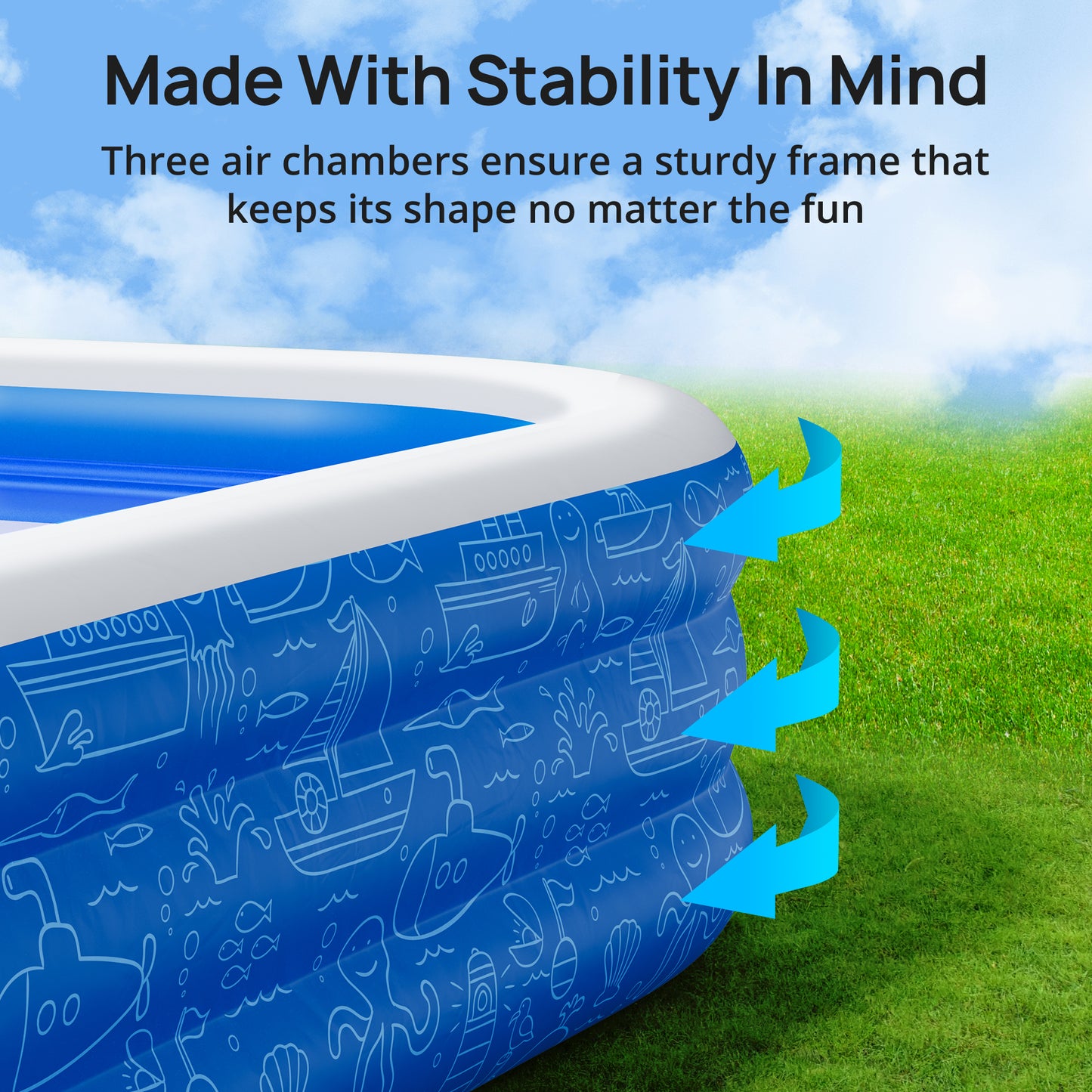 AD-HF006  Click to see full view       2+ Large Inflatable Swimming Pool with Removable Canopy, 150” x 70” x 20” Full-Sized Kiddie Pool for Kids & Adults, Outdoor Blow-Up Pool with Sun Shade for Backyard & Garden, Durable & Safe, Age 3+