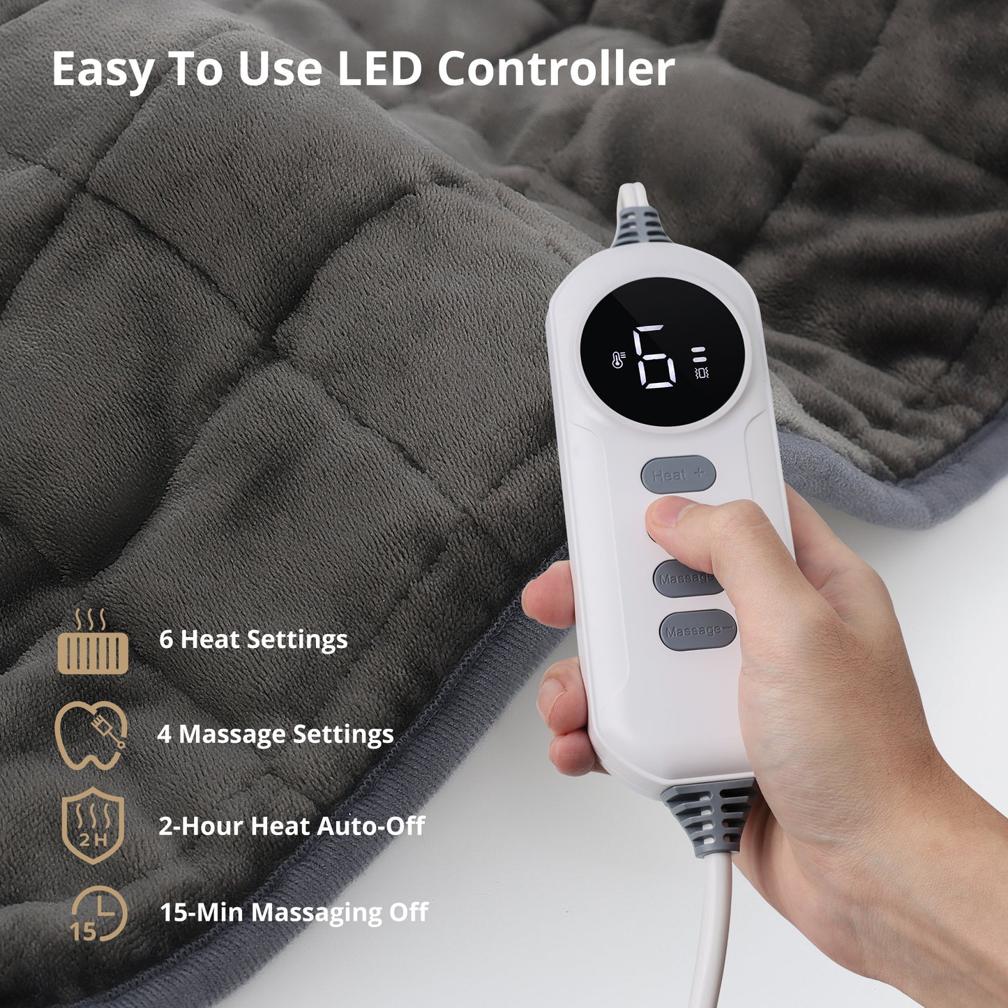 EJ-BD032 Heating Pad, Weighted Heating Pad with Massaging Vibrations, 6 Heat Settings & 4 Massage Modes,Soothing Warmth for Back & Shoulders, 12" x 24"