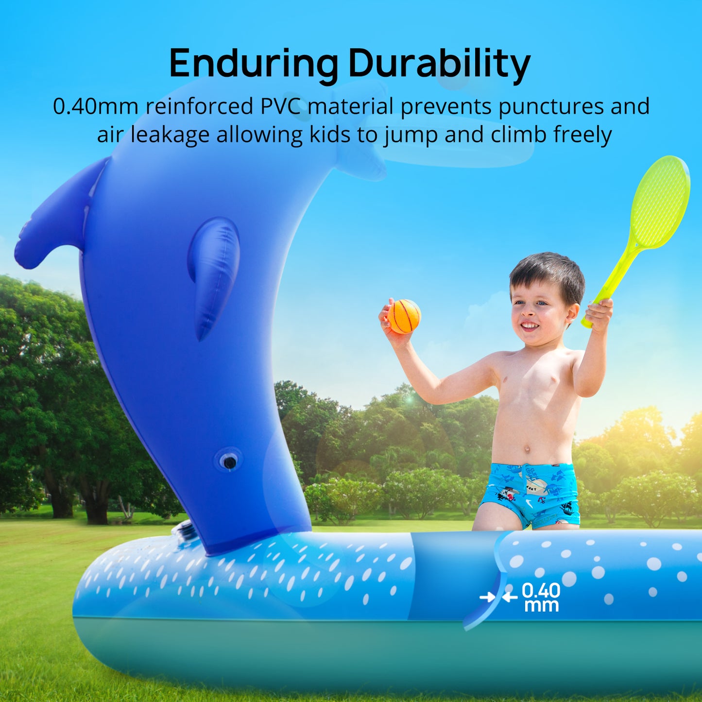 AD-HF005 Kiddie Pool with Slide Inflatable Play Center Wading Lounge Kids Pool, Coconut Palm Sprinkler, Water Game Play Center, 95''x75''x40''