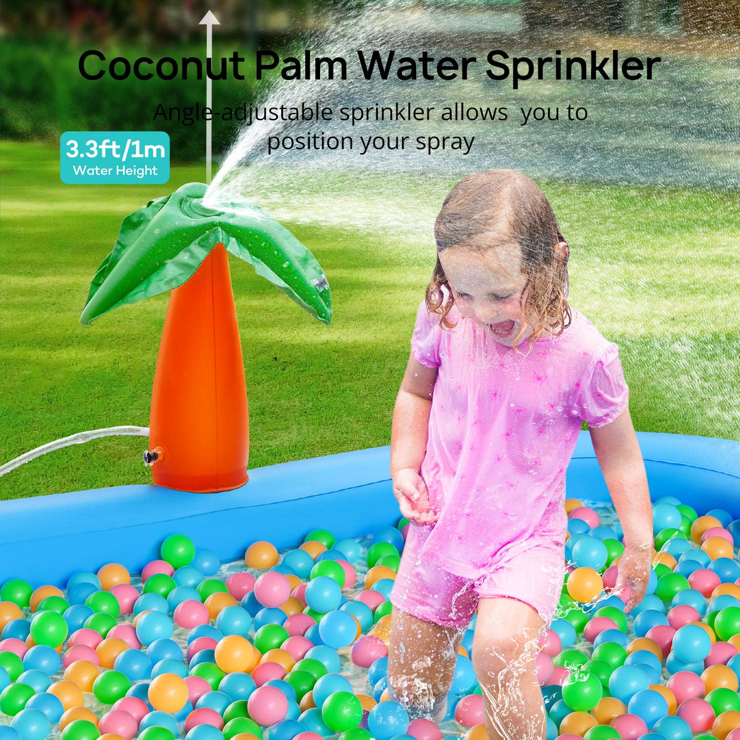 AD-HF005 Kiddie Pool with Slide Inflatable Play Center Wading Lounge Kids Pool, Coconut Palm Sprinkler, Water Game Play Center, 95''x75''x40''