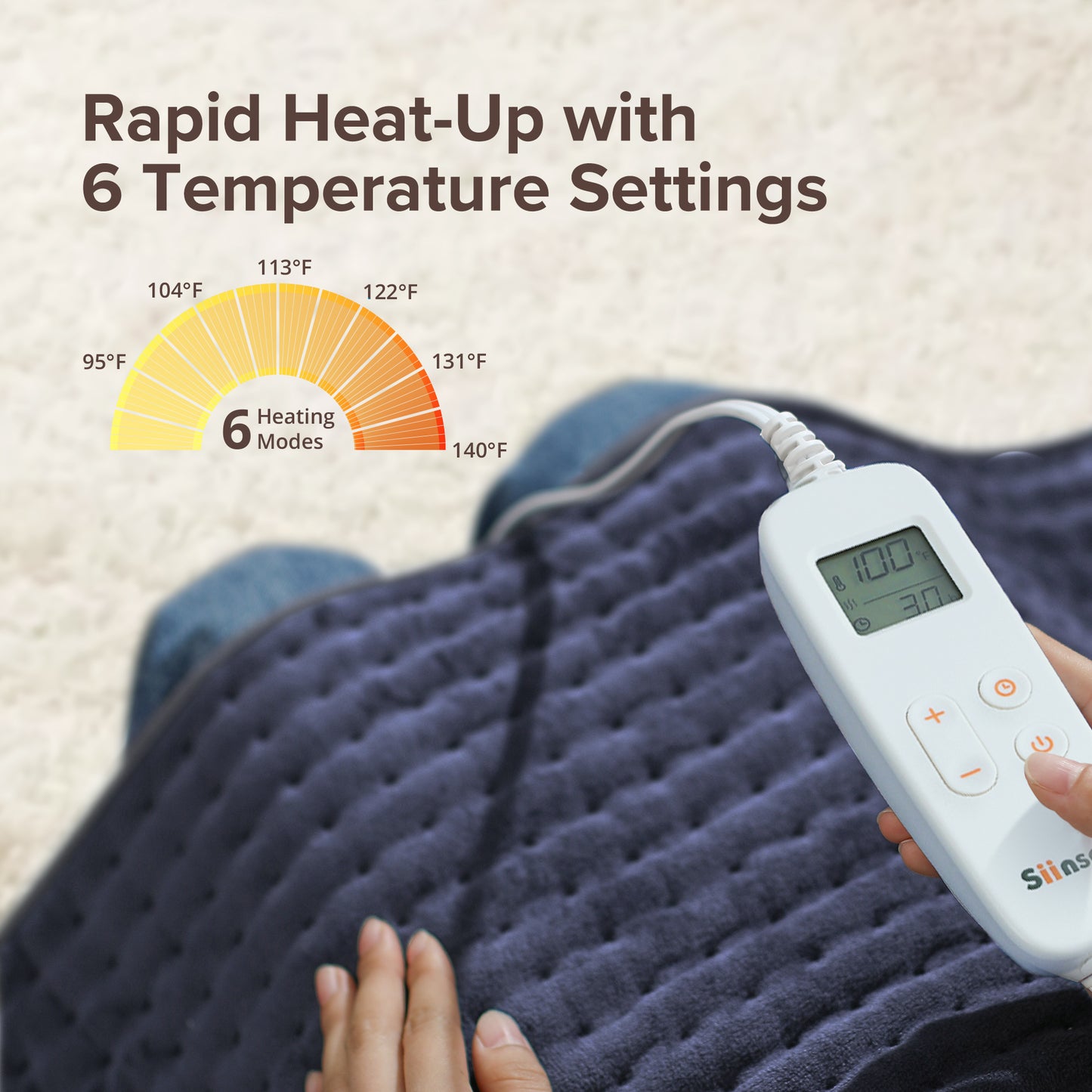 Electric Heating Pad for Back Pain Relief, Extra Large 33" x 17" - 6 Heat Settings for Neck Shoulder Cramp - Moist Heat Therapy - 2h Auto-Off - Machine Washable