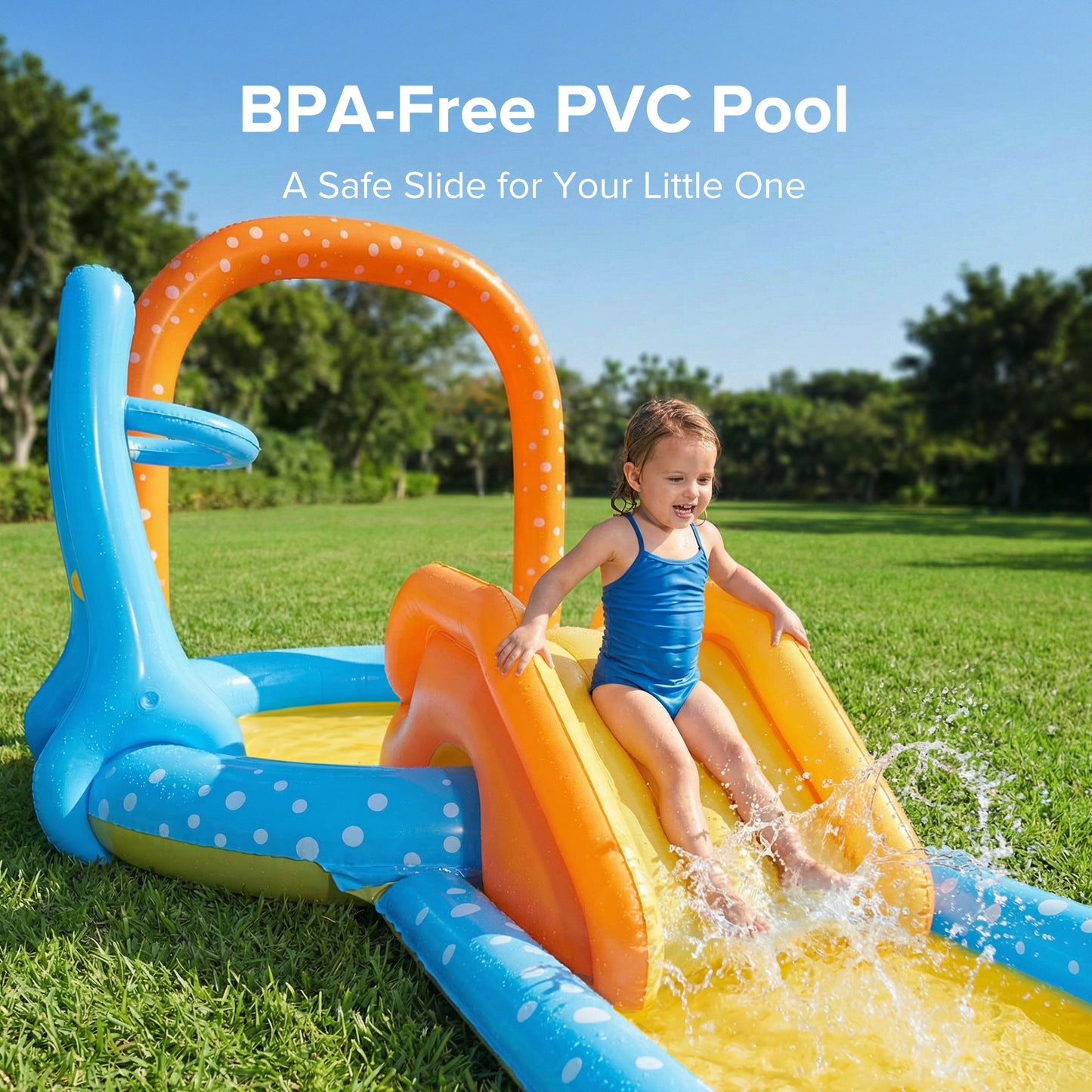 AD-HF002 Kiddle Pool, Multifunctional Inflatable Pool for Kids – BPA-Free, Includes Slide, Water Slide, Basketball Hoop, Bowling Game, and More – Perfect for Backyard, Beach, and Outdoor Play for Ages 2+