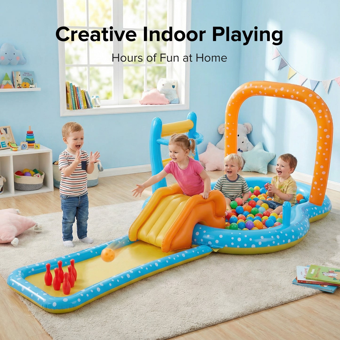 AD-HF002 Kiddle Pool, Multifunctional Inflatable Pool for Kids – BPA-Free, Includes Slide, Water Slide, Basketball Hoop, Bowling Game, and More – Perfect for Backyard, Beach, and Outdoor Play for Ages 2+