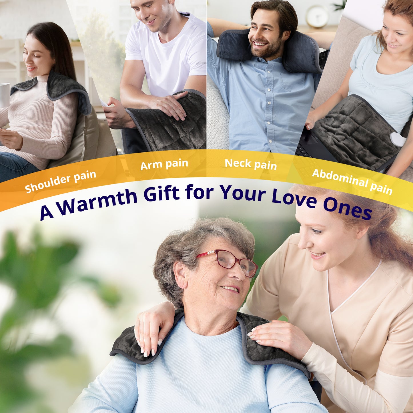 EJ-BD032 Heating Pad, Weighted Heating Pad with Massaging Vibrations, 6 Heat Settings & 4 Massage Modes,Soothing Warmth for Back & Shoulders, 12" x 24"