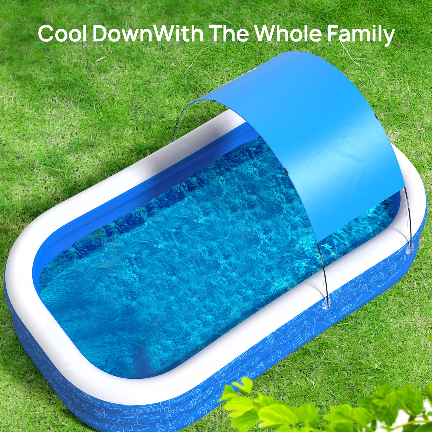 AD-HF006  Click to see full view       2+ Large Inflatable Swimming Pool with Removable Canopy, 150” x 70” x 20” Full-Sized Kiddie Pool for Kids & Adults, Outdoor Blow-Up Pool with Sun Shade for Backyard & Garden, Durable & Safe, Age 3+