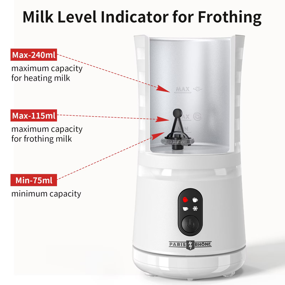 Milk Frother, TaoTronics 4-in-1 Electric Coffee Frother, Non-Slip Stylish Design, Hot & Cold Milk Steamer with Temperature Control, Auto Shut-Off for Latte, Cappuccino, Macchiato