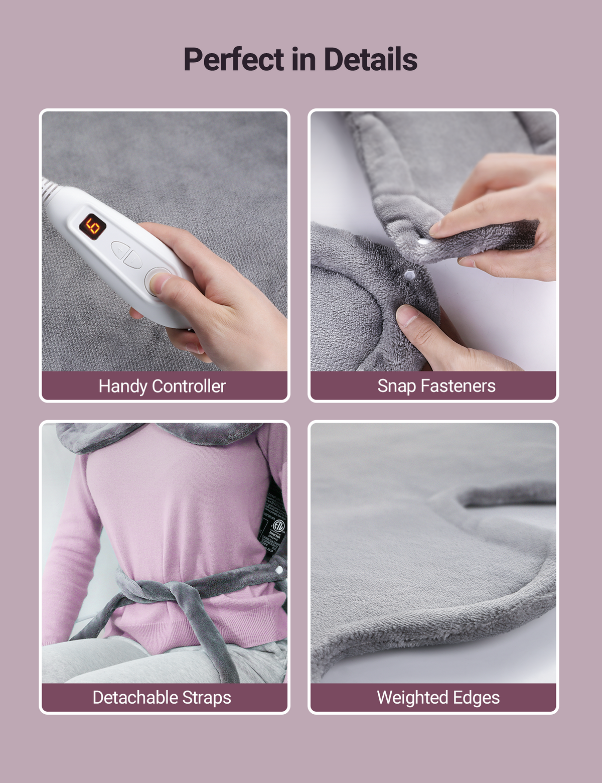 Heating Pad for Neck and Shoulders and Back, Large Heat Pad 25" x 32", Electric Heating Pad with 4 Heat Settings, 2-Hour Auto-Off, Machine Washable, Light Gray