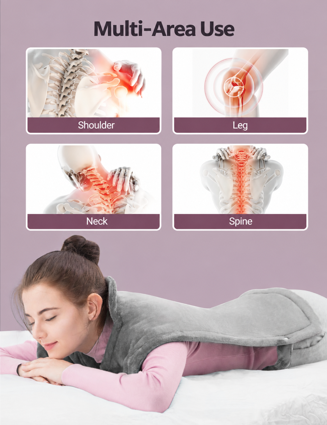 Heating Pad for Neck and Shoulders and Back, Large Heat Pad 25" x 32", Electric Heating Pad with 4 Heat Settings, 2-Hour Auto-Off, Machine Washable, Light Gray
