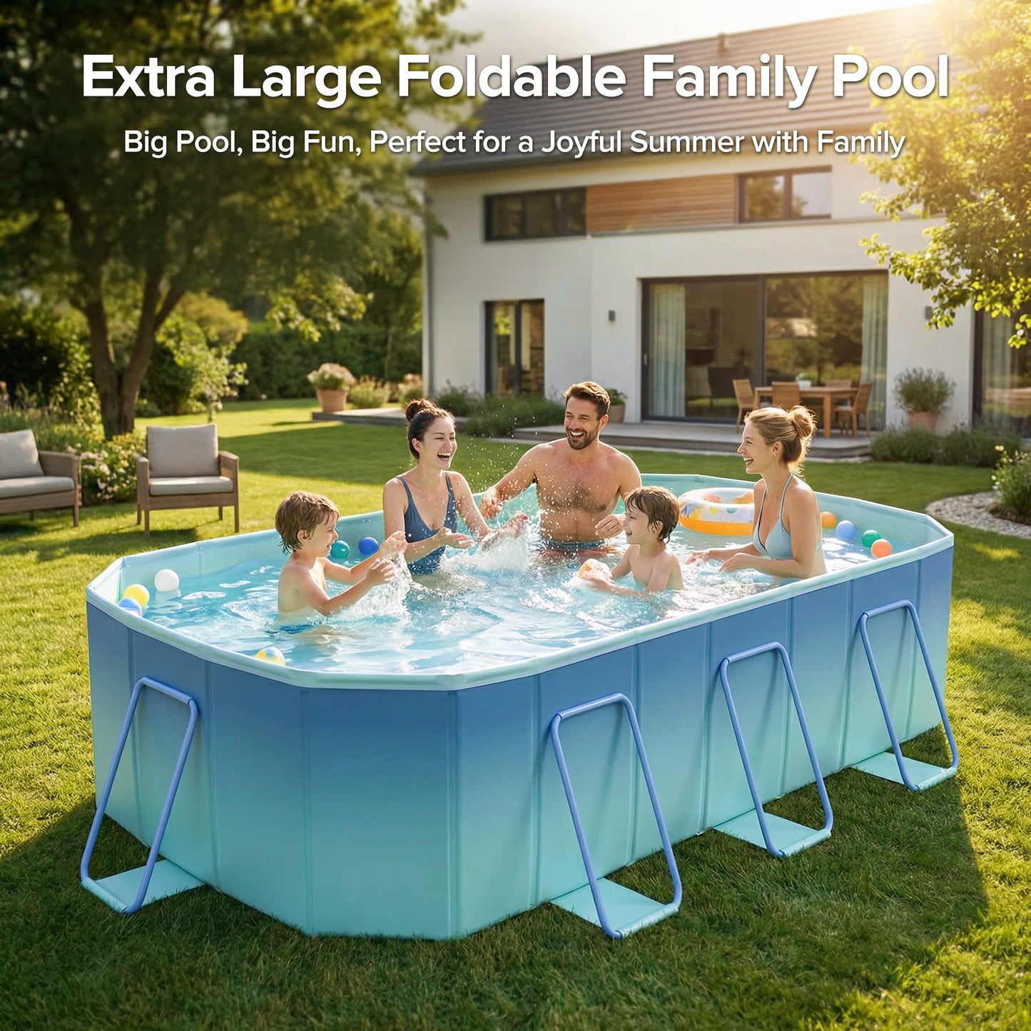 AD-HF003 Foldable Pool, Non-Inflatable Large Swimming Pool for the Whole Family, Portable Above Ground Pool for Adults & Kids, Kiddie Pool for Backyard Garden Camping,113"×70"×19"