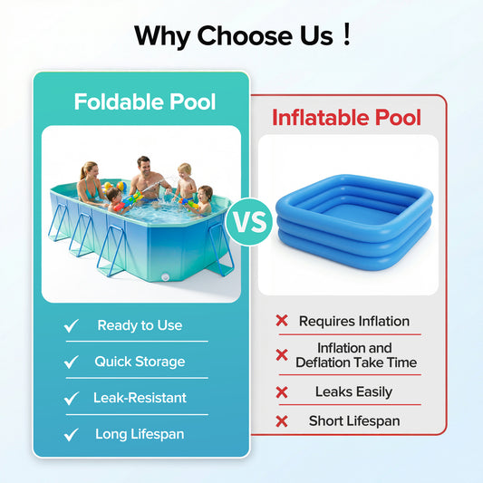 AD-HF003 Foldable Pool, Non-Inflatable Large Swimming Pool for the Whole Family, Portable Above Ground Pool for Adults & Kids, Kiddie Pool for Backyard Garden Camping,113"×70"×19"