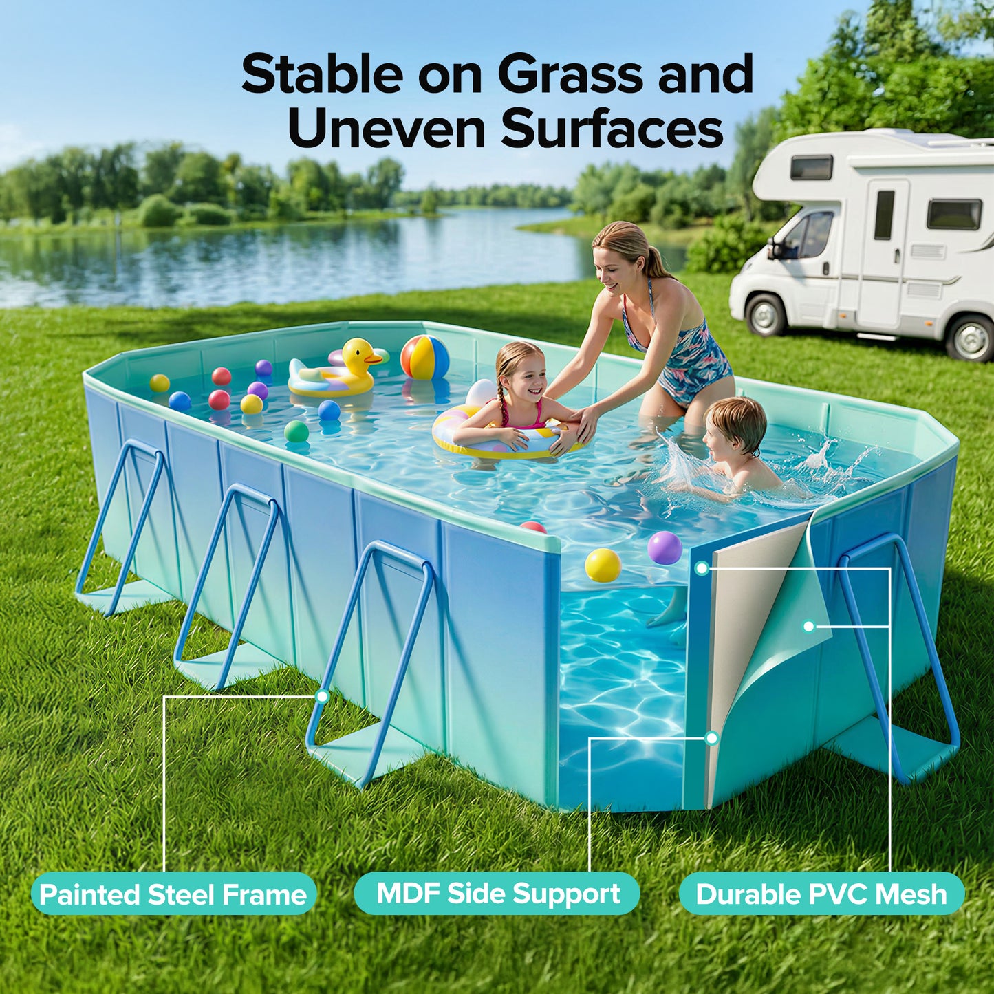 AD-HF003 Foldable Pool, Non-Inflatable Large Swimming Pool for the Whole Family, Portable Above Ground Pool for Adults & Kids, Kiddie Pool for Backyard Garden Camping,113"×70"×19"