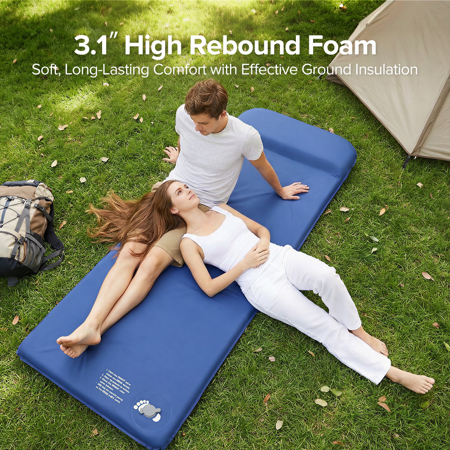 AD-HF004 Memory Sleeping Pad, 3.1" Ultra-Thick Outdoor Foam Camping Sleeping Mat with Pillow, Easy Inflate & Deflate, 9.5 R-Value, Waterproof 4-Season Camping Pad for Backpacking Hiking Tent Car