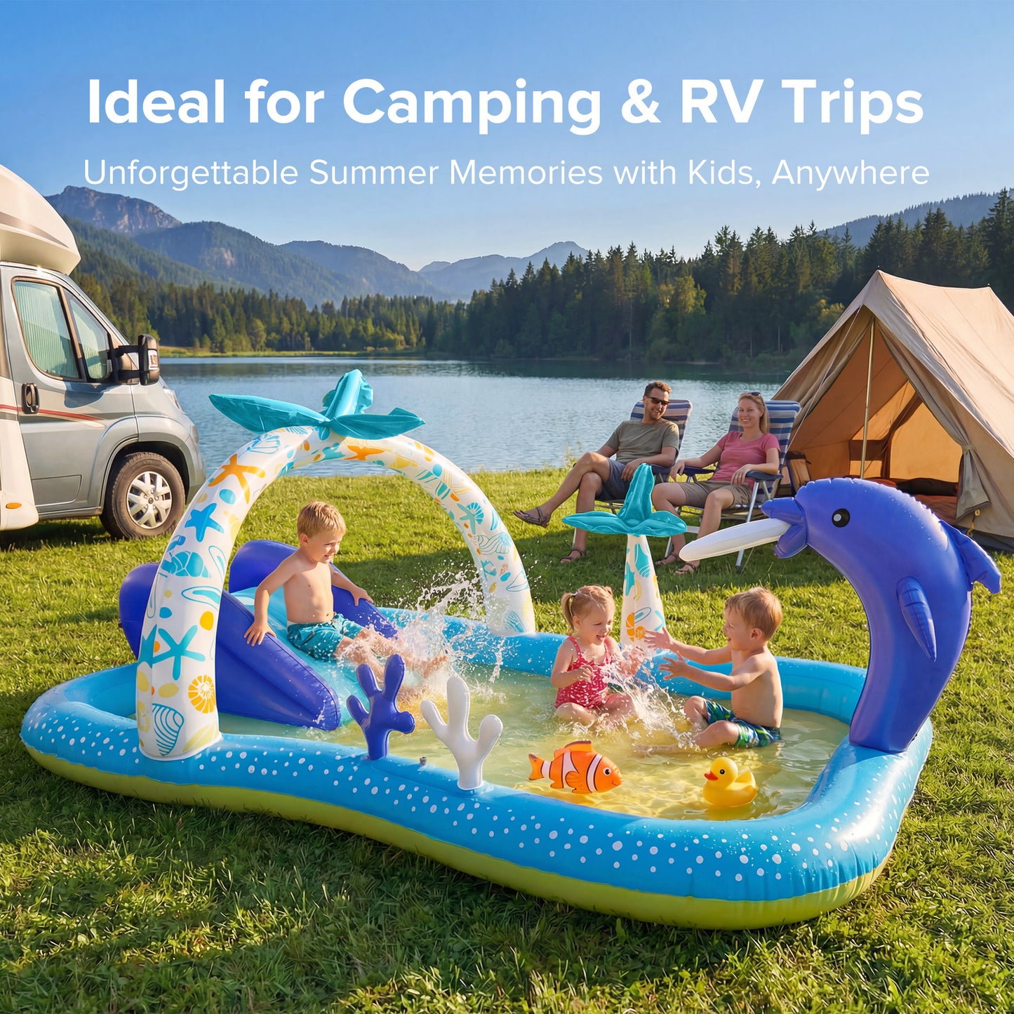 AD-HF005 Sable Inflatable Pool, 95 x 75 x 40in Rectangular Swimming Pool for Toddlers, Kids, Family, Above Ground, Backyard, Outdoor