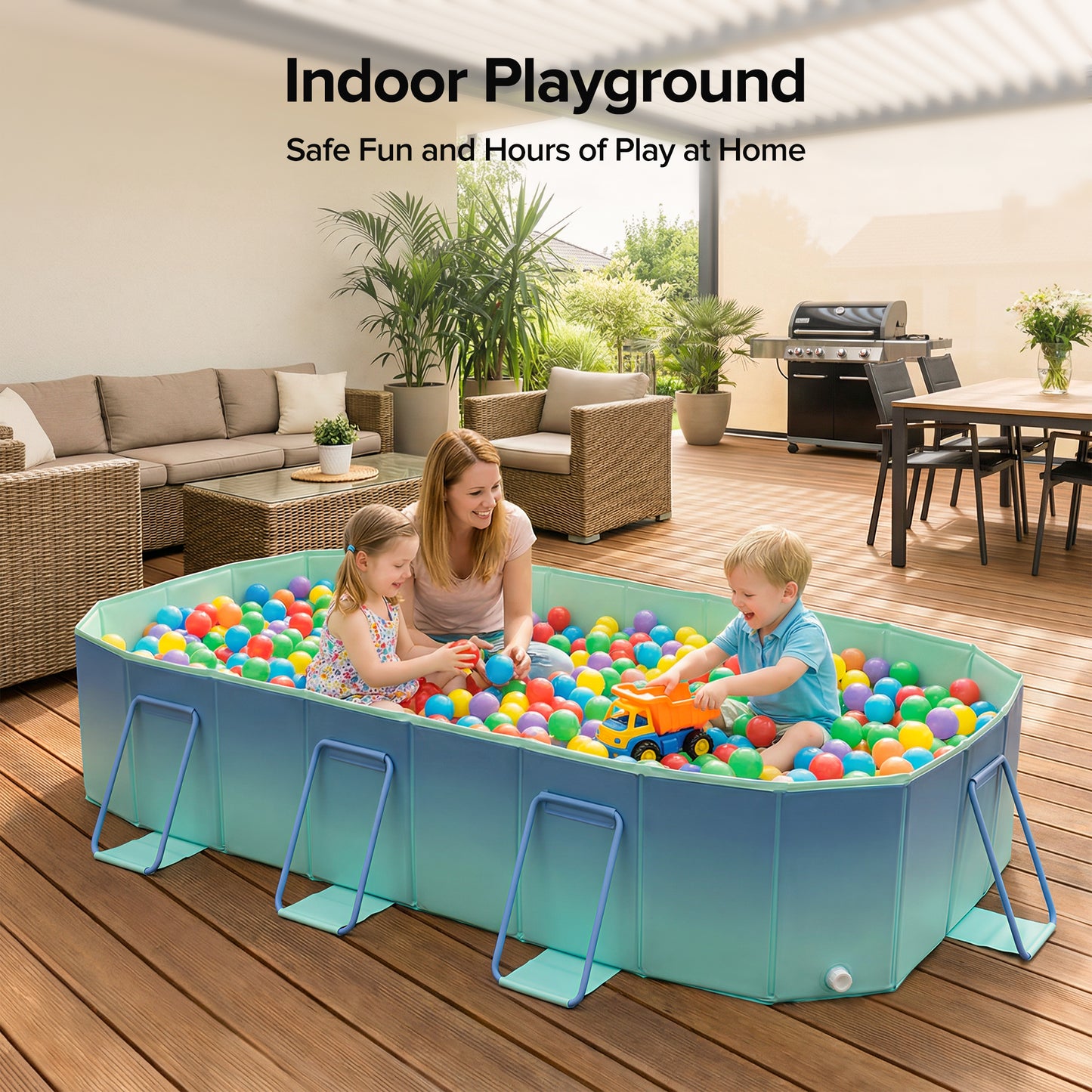 AD-HF003 Foldable Pool, Non-Inflatable Large Swimming Pool for the Whole Family, Portable Above Ground Pool for Adults & Kids, Kiddie Pool for Backyard Garden Camping,113"×70"×19"