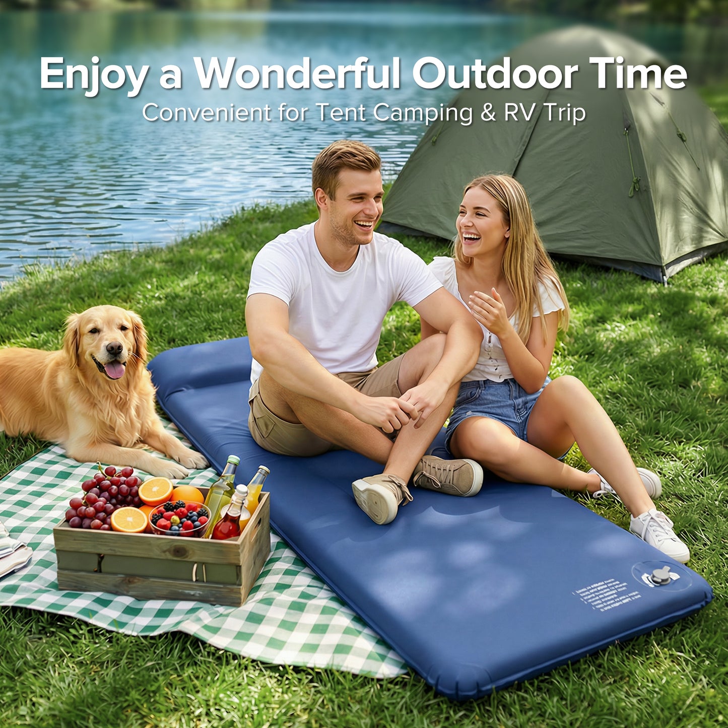 AD-HF004 Memory Sleeping Pad, 3.1" Ultra-Thick Outdoor Foam Camping Sleeping Mat with Pillow, Easy Inflate & Deflate, 9.5 R-Value, Waterproof 4-Season Camping Pad for Backpacking Hiking Tent Car