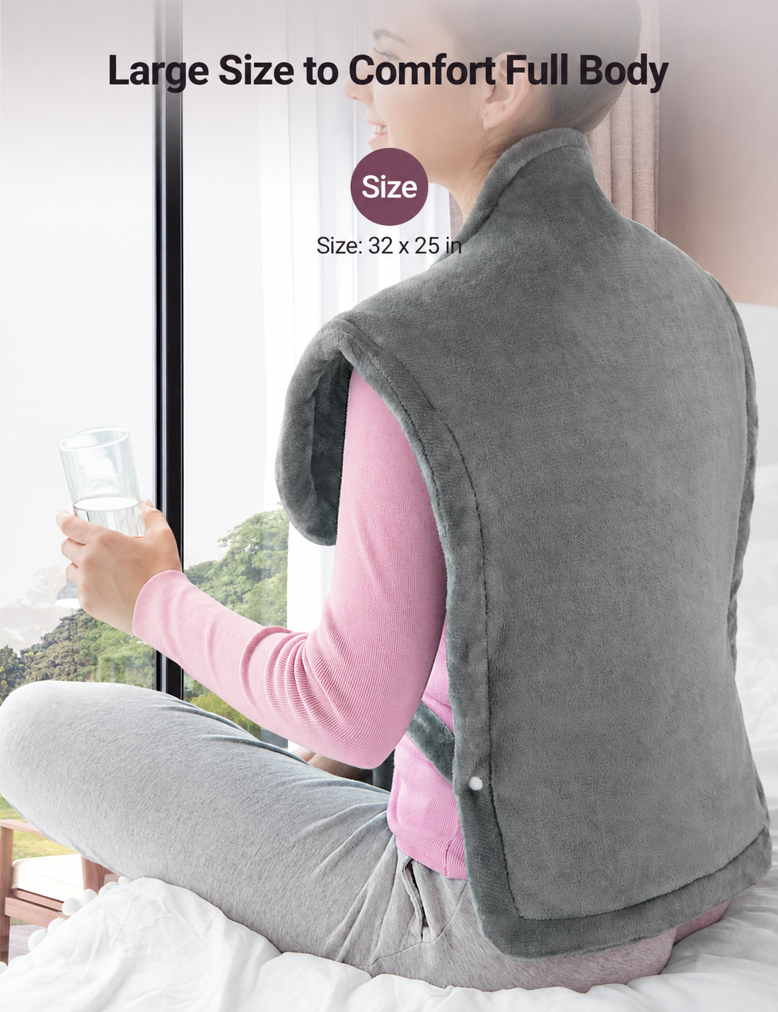 Heating Pad for Neck and Shoulders and Back, Large Heat Pad 25" x 32", Electric Heating Pad with 4 Heat Settings, 2-Hour Auto-Off, Machine Washable, Light Gray