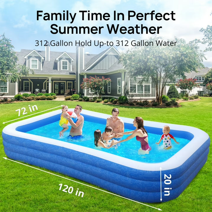 Inflatable Pool for Kids and Adults, 120" X 72" X 22" Oversized Thickened Family Swimming Pool for Toddlers, Outdoor, Garden, Backyard, Summer Water Party