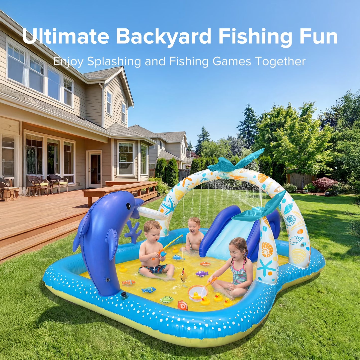 Inflatable Pool, 95 x 75 x 40in Rectangular Swimming Pool for Toddlers, Kids, Family, Above Ground, Backyard, Outdoor