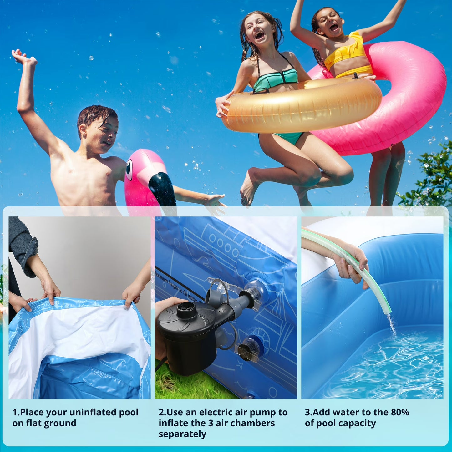Inflatable Pool for Kids and Adults, 120" X 72" X 22" Oversized Thickened Family Swimming Pool for Toddlers, Outdoor, Garden, Backyard, Summer Water Party